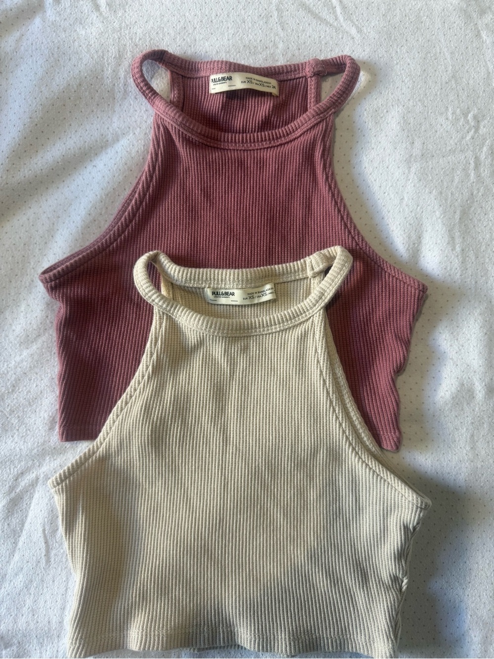 PULL&BEAR Ribbed High-Neck Crop Tanks - Mauve & Cream